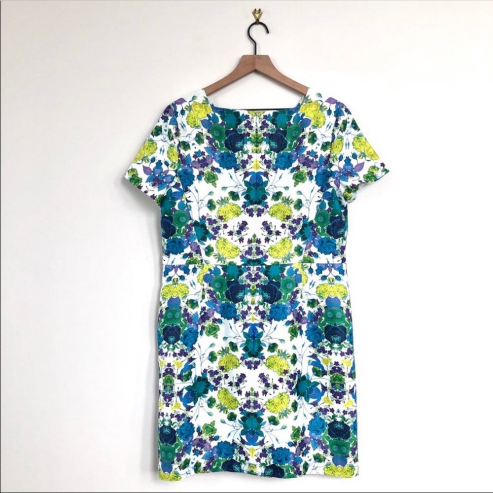 Talbots White Floral Sheath Dress with Blue and Green Print - Picture 6 of 7